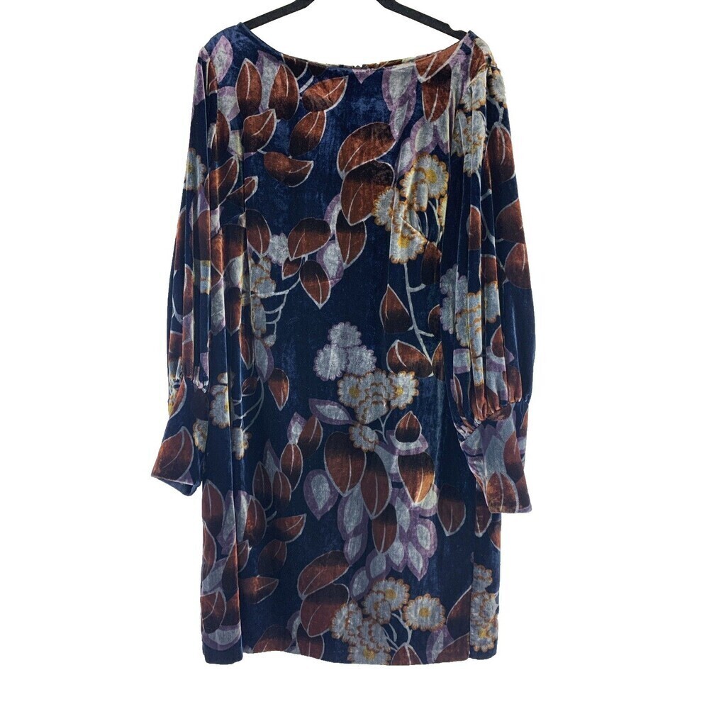 Ann Taylor Long Sleeve Velvet Shift Dress Boat Neck Floral Puff Sleeves 8 Tall